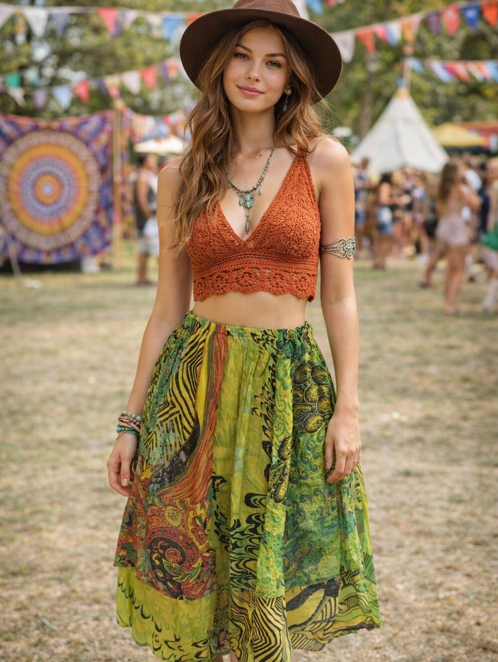 Raj Boho Patchwork Lined Skirt – Vibrant Multicolor Elastic Waist Flowing Midi